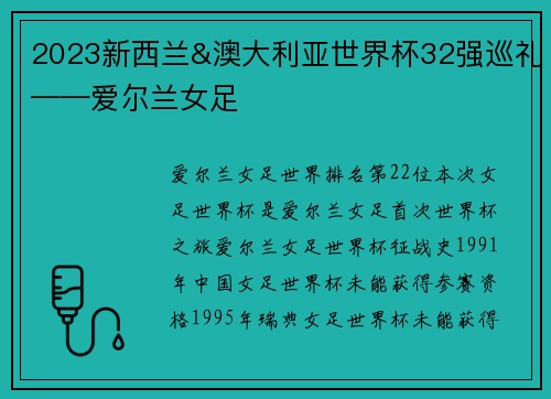 2023新西兰&澳大利亚世界杯32强巡礼——爱尔兰女足